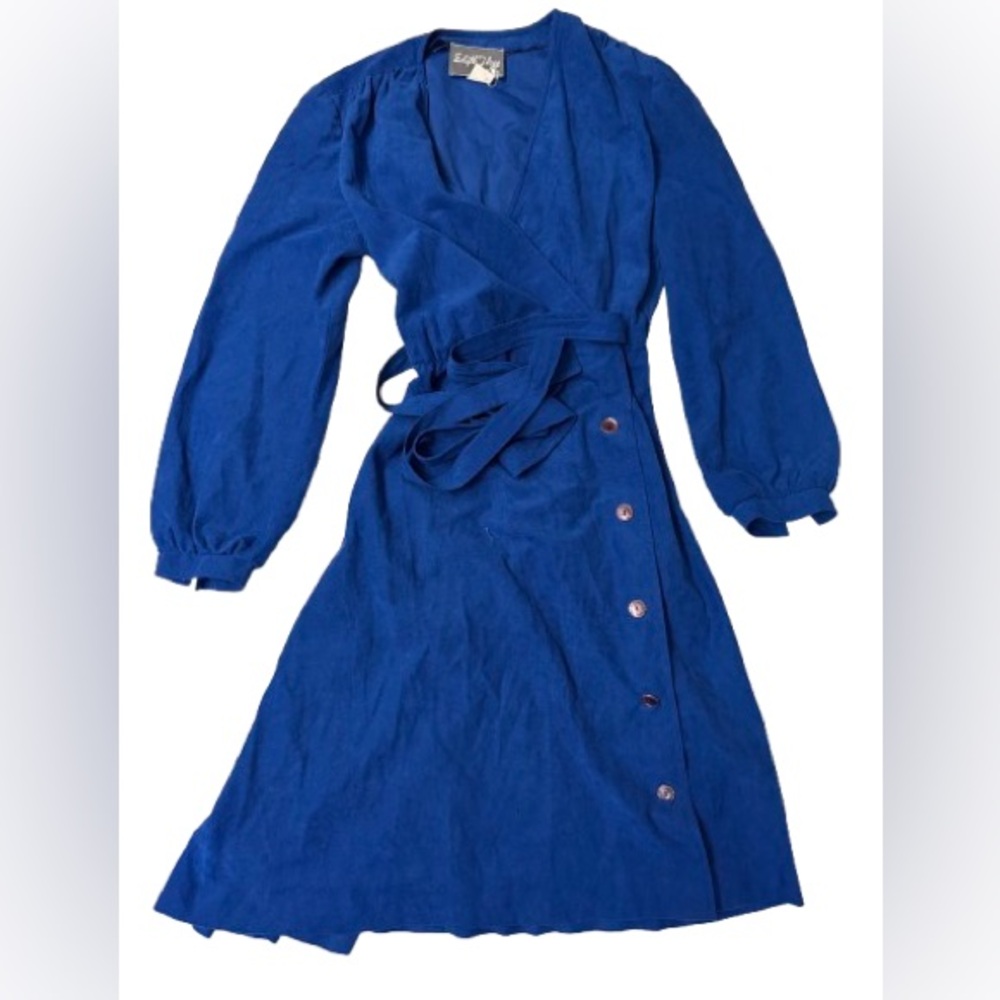 Vintage Edith Flagg Blue Long Sleeve Wrap Dress